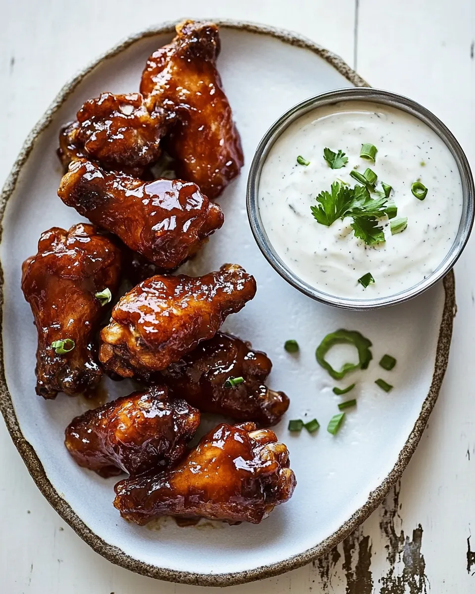 homemade Baked Boneless Honey BBQ Chicken Wings with Spicy Ranch. recipe photo