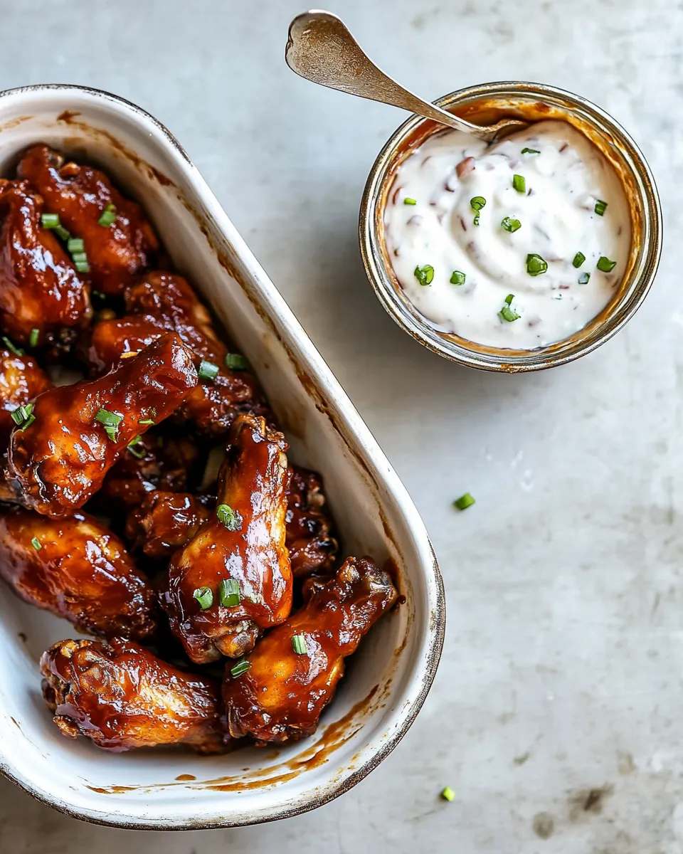 easy Baked Boneless Honey BBQ Chicken Wings with Spicy Ranch. food shot