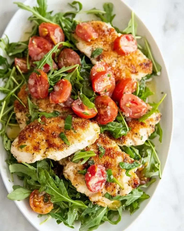 Homemade Baked Chicken Milanese with Arugula and Tomatoes recipe photo