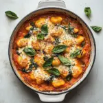 Homemade Baked gnocchi with creamy tomato & spinach photo