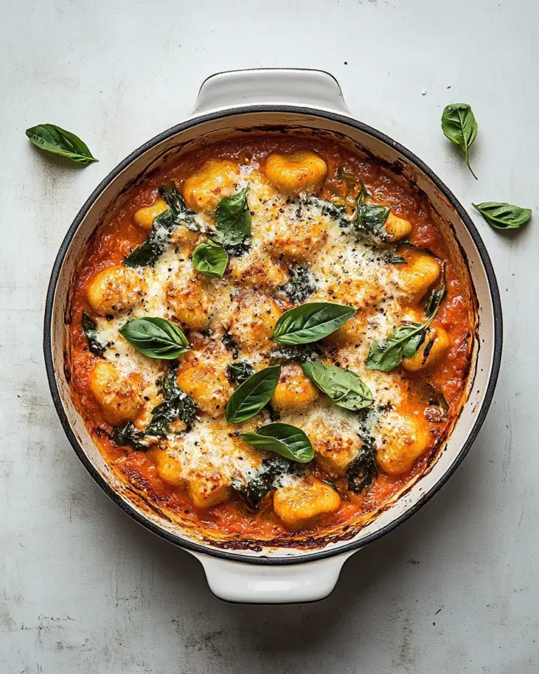 Homemade Baked gnocchi with creamy tomato & spinach photo