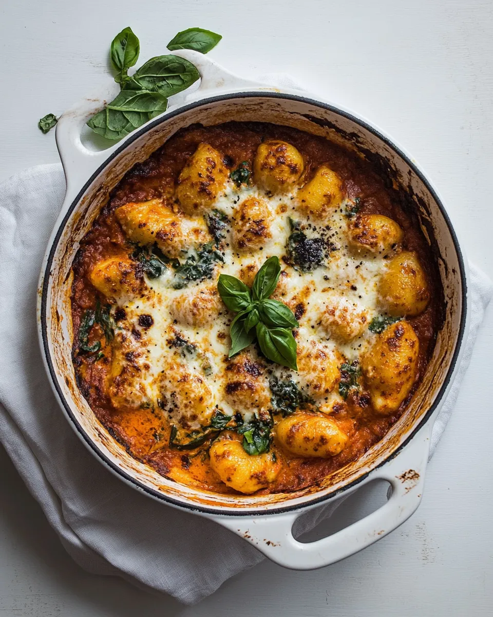 Classic Baked gnocchi with creamy tomato & spinach recipe photo