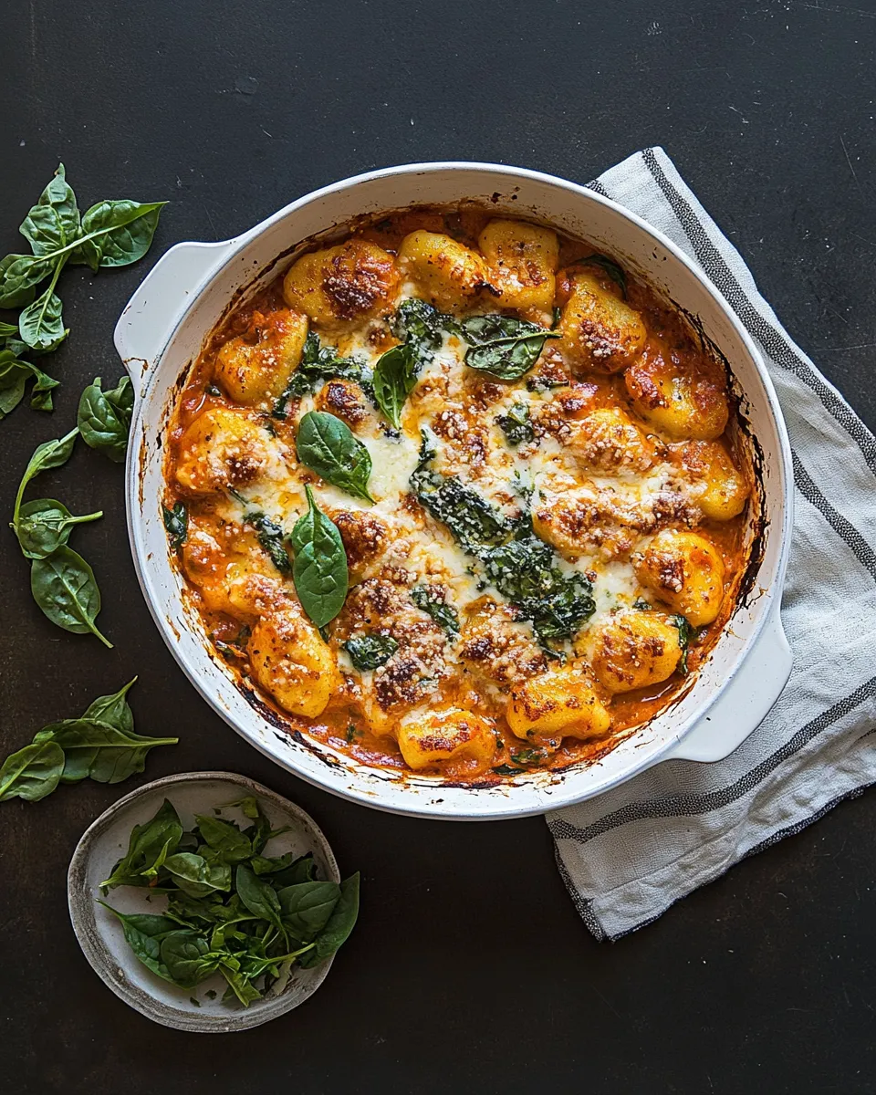 Easy Baked gnocchi with creamy tomato & spinach plate image