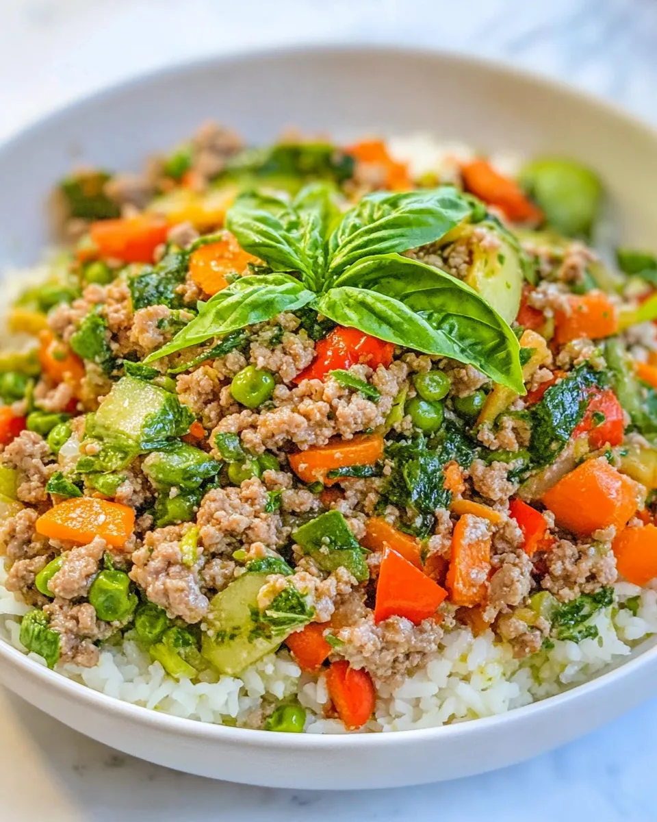 Delicious Basil Coconut Ground Beef Skillet with Vegetables and Rice dish photo