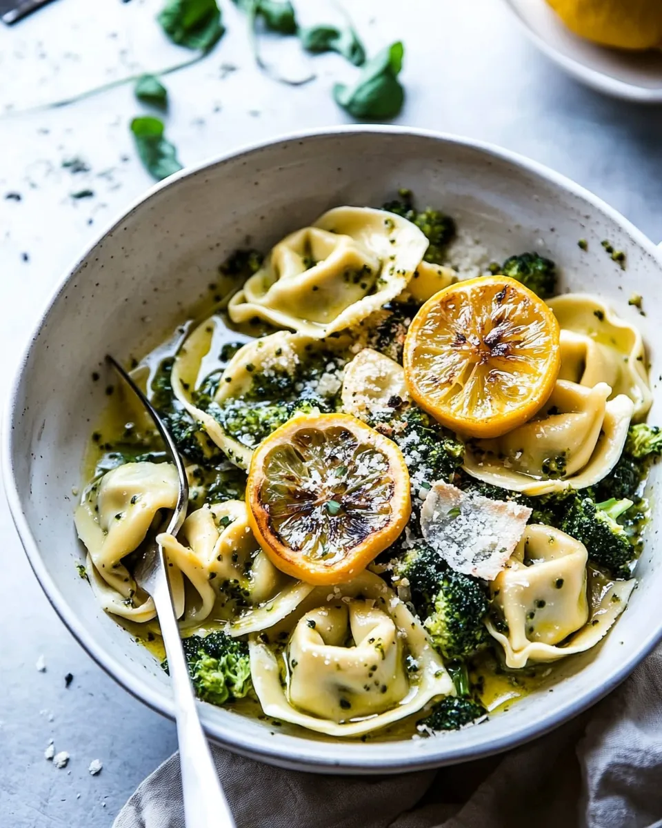 delicious Best Easy Broccoli Cheese Tortellini with Fried Lemon. shot