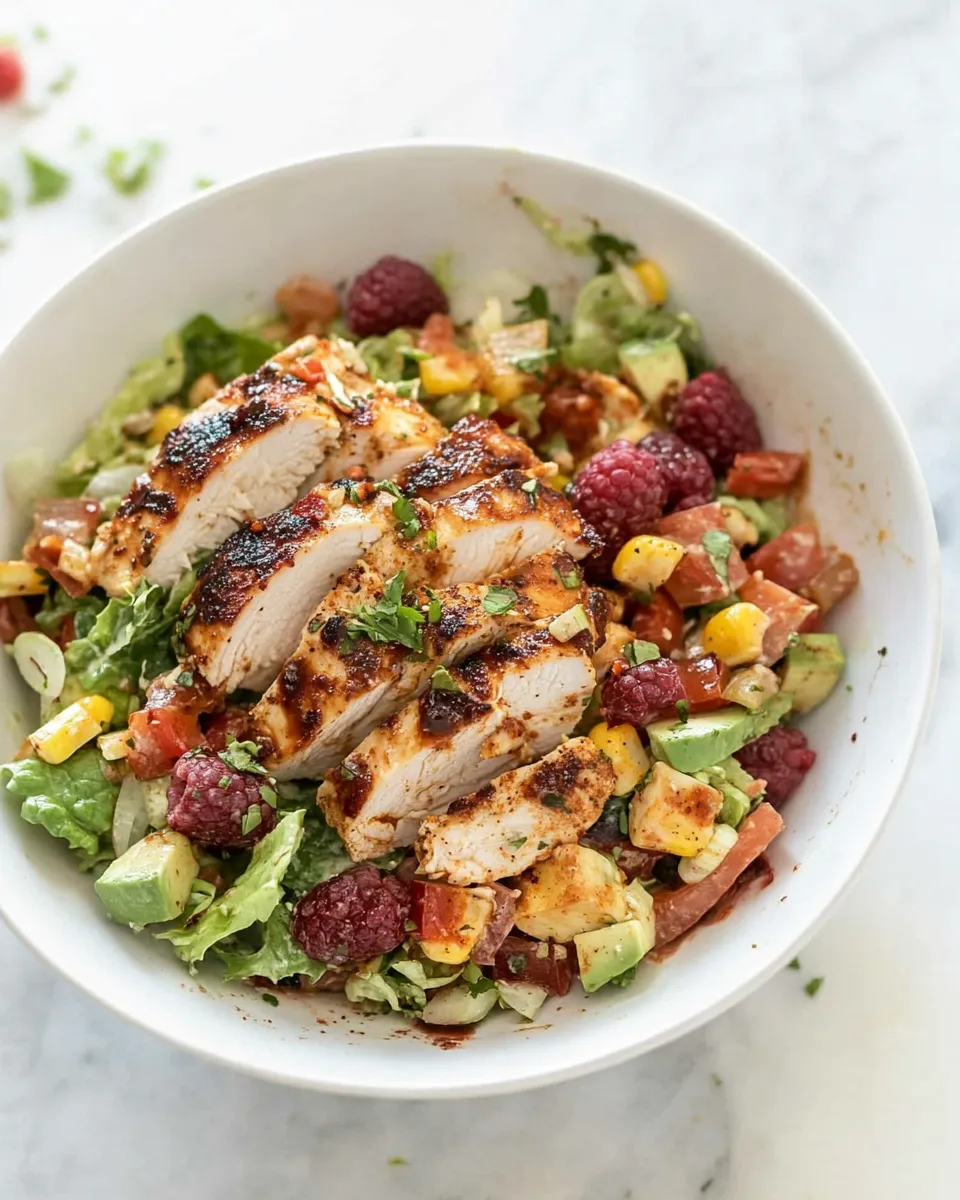 Classic Blackened Chicken Chopped Salad with Raspberry Chipotle Vinaigrette. dish photo