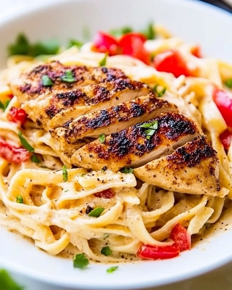 Delicious Blackened Chicken Fettuccine plate image