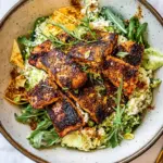 Homemade Blackened Salmon Caesar Salad. recipe photo