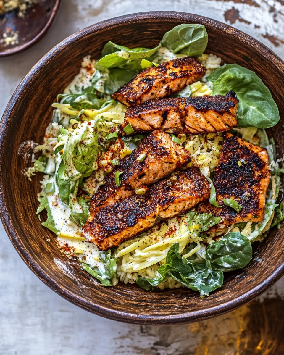 Easy Blackened Salmon Caesar Salad. dish photo