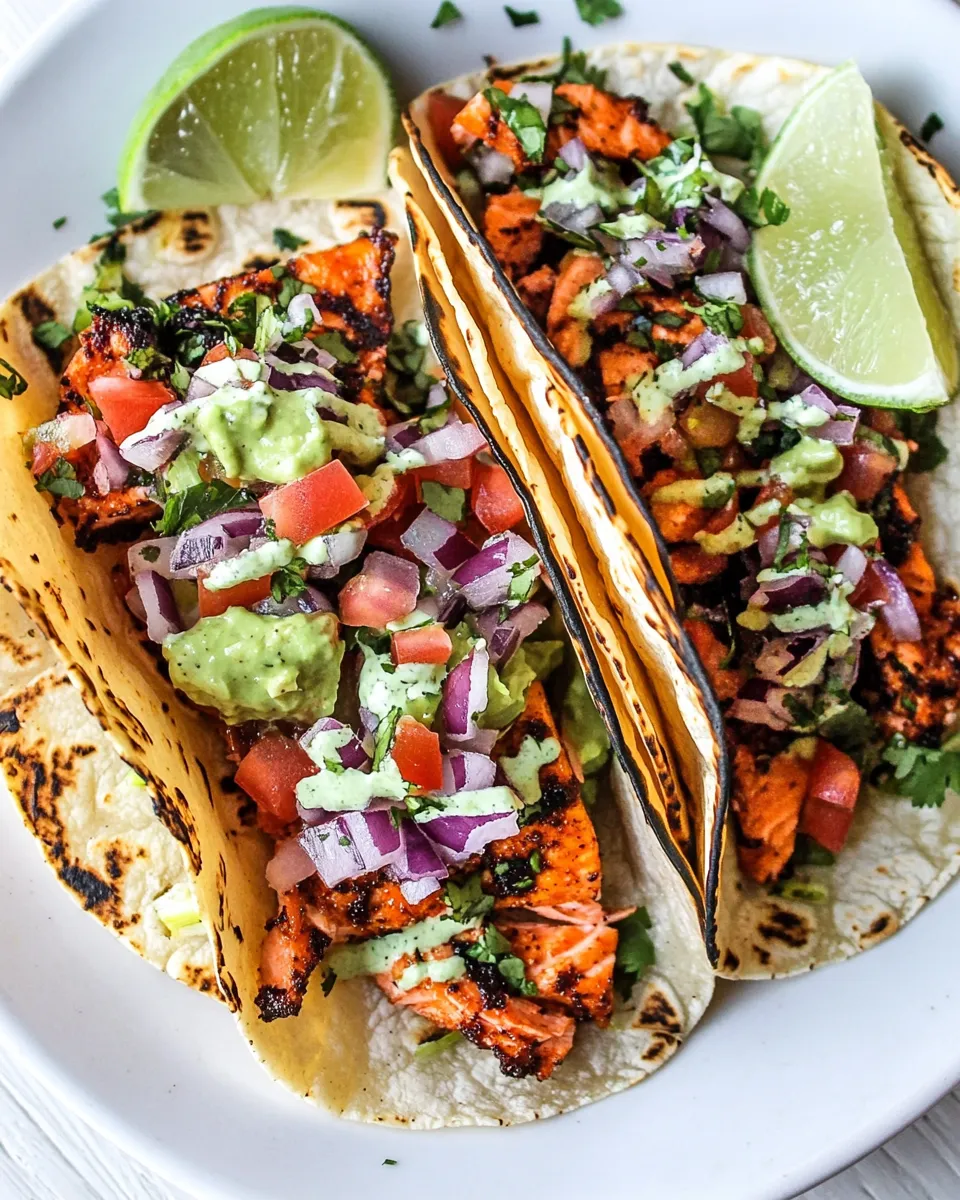 Easy Blackened Salmon Tacos food shot
