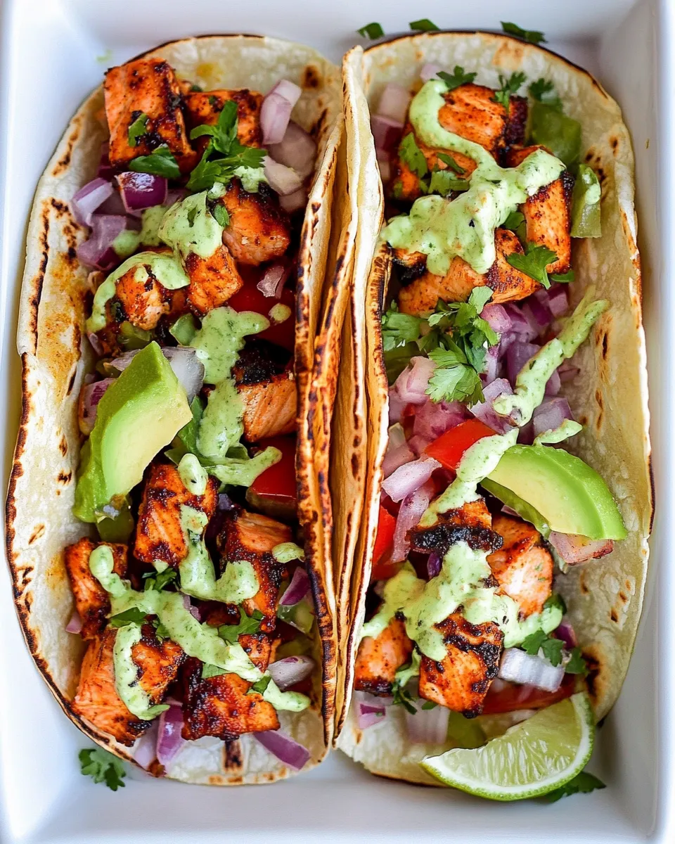 Delicious Blackened Salmon Tacos plate image