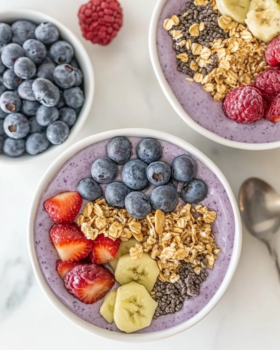 Easy Blueberry Cottage Cheese Smoothie Bowls food shot