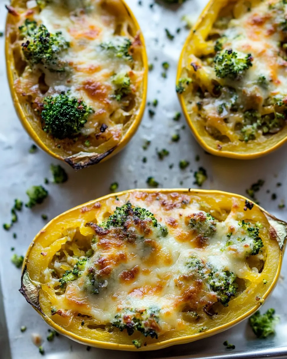 easy Broccoli Cheddar Stuffed Spaghetti Squash. plate image