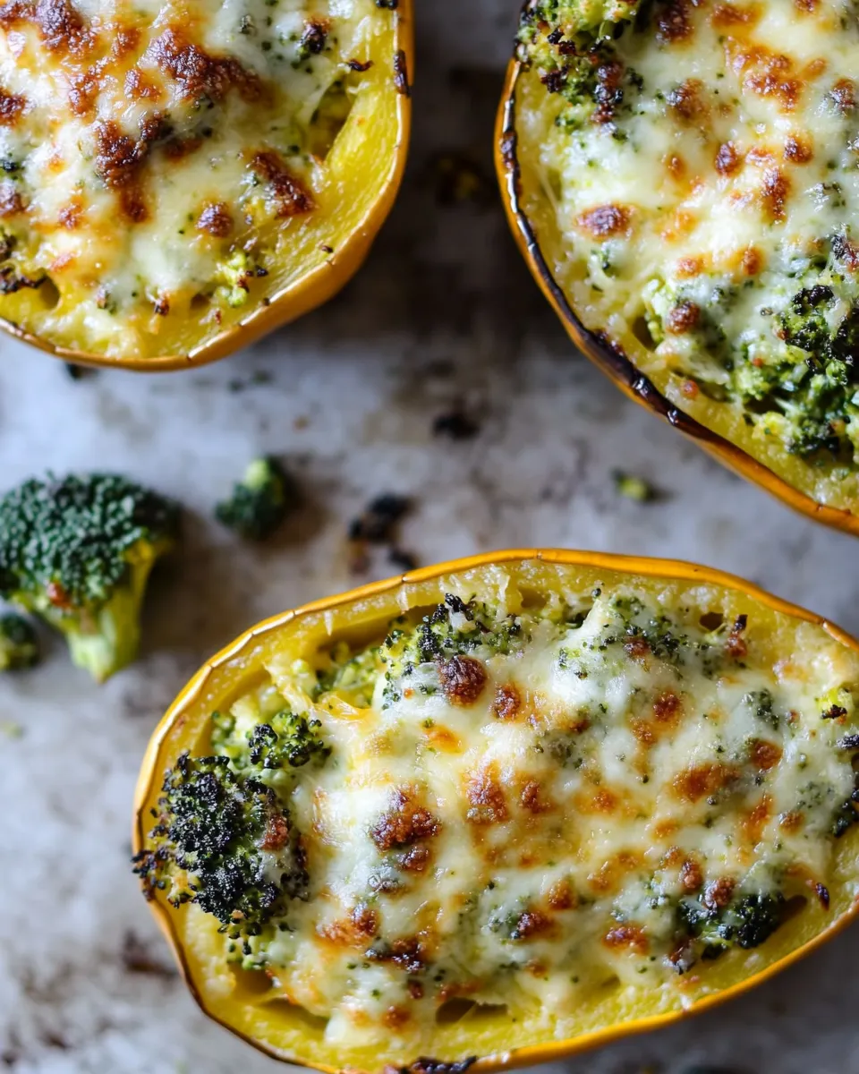 delicious Broccoli Cheddar Stuffed Spaghetti Squash. food shot