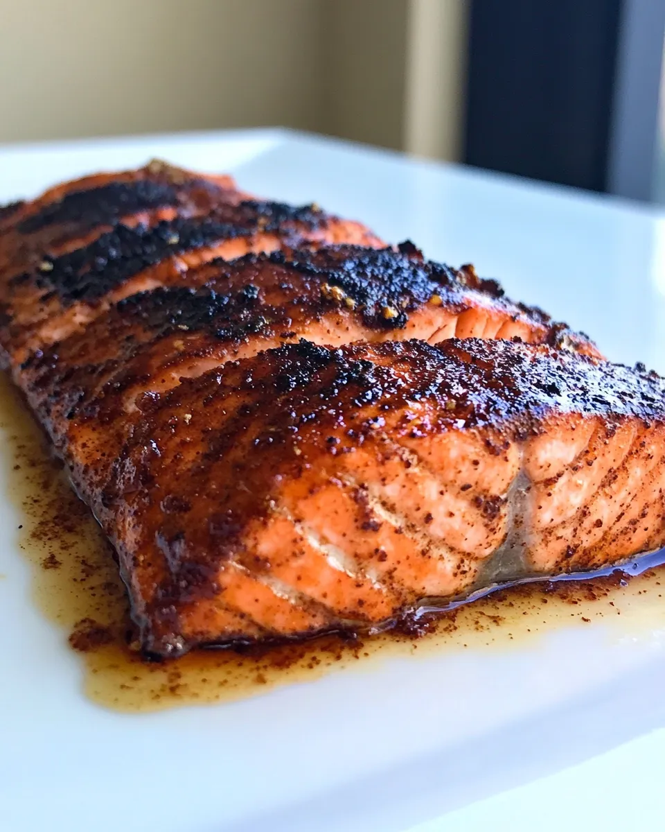 Classic Broiled Spicy Brown Sugar Salmon. food shot