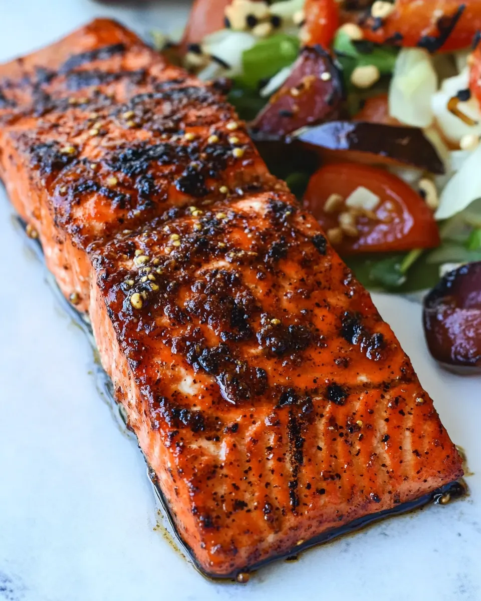 Delicious Broiled Spicy Brown Sugar Salmon. plate image