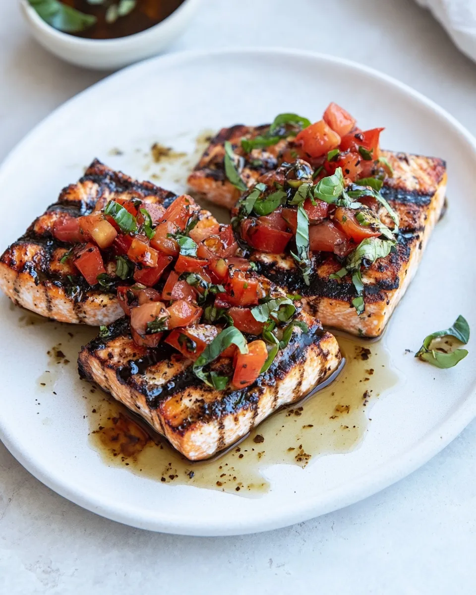 Homemade Bruschetta Balsamic Salmon. recipe photo