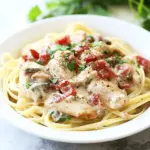 homemade Cajun Chicken Alfredo Recipe with Linguine Pasta photo