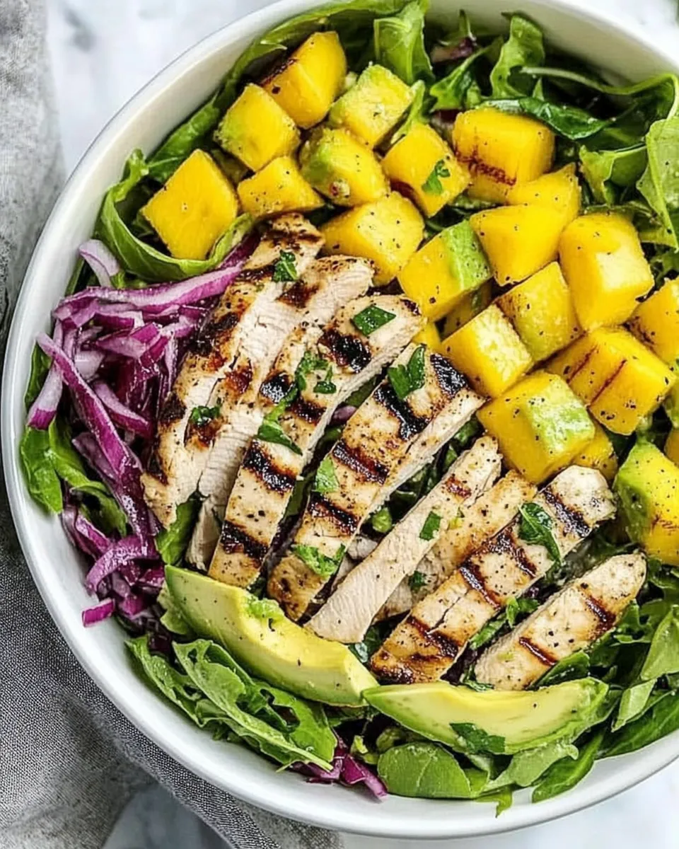 Quick California Grilled Chicken Avocado and Mango Salad food shot