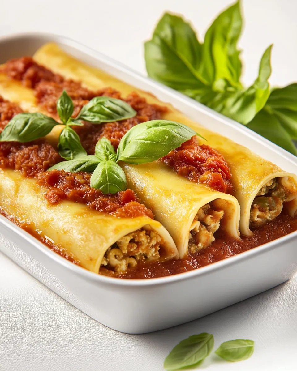 Delicious Cannelloni with Basil Tomato Sauce shot