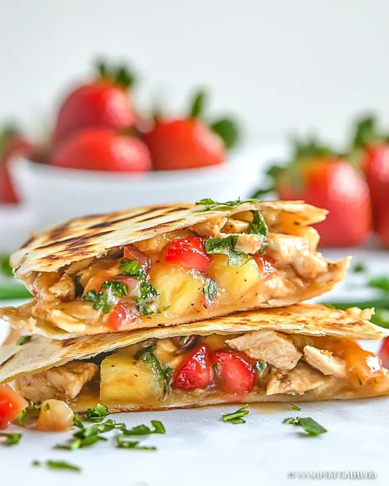 Delicious Caramelized Pineapple Chicken Quesadillas with Strawberry Salsa dish photo
