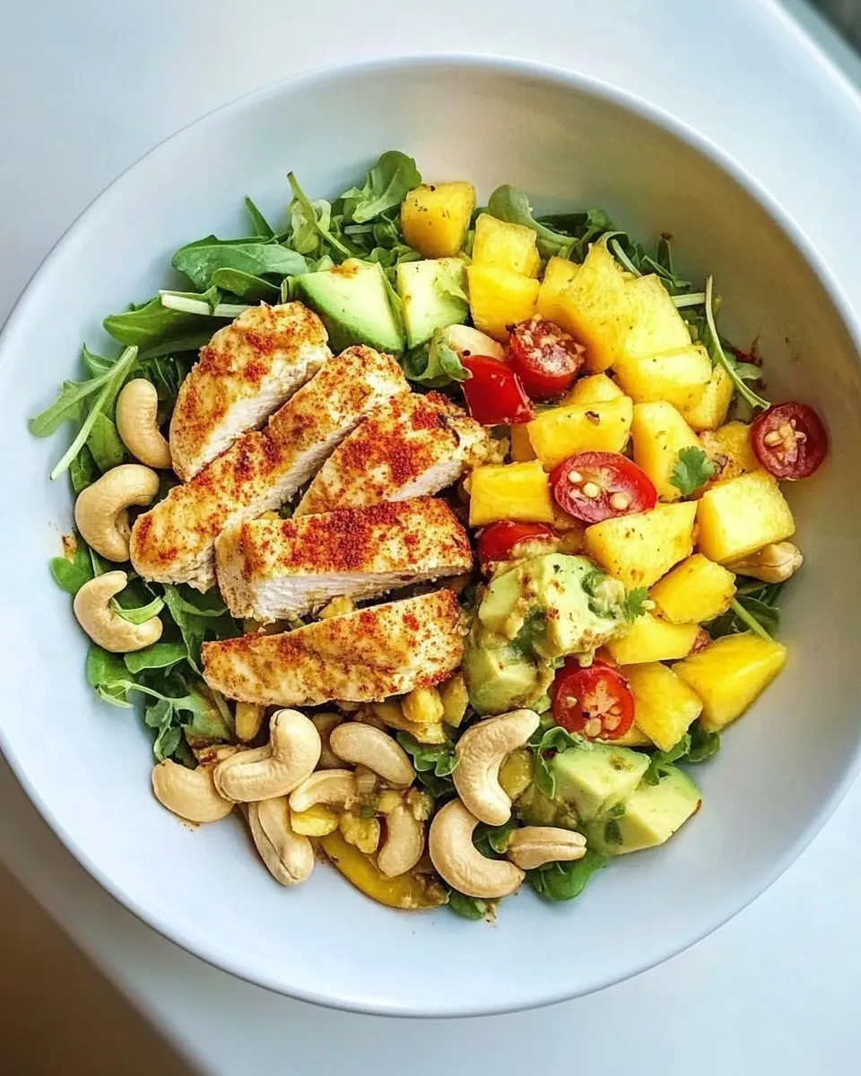 Delicious Cashew Chicken Chopped Salad with Chili Dusted Mango. recipe photo