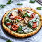 Homemade Cauliflower Pizza With Greek Yogurt Pesto And Grilled Veggies photo