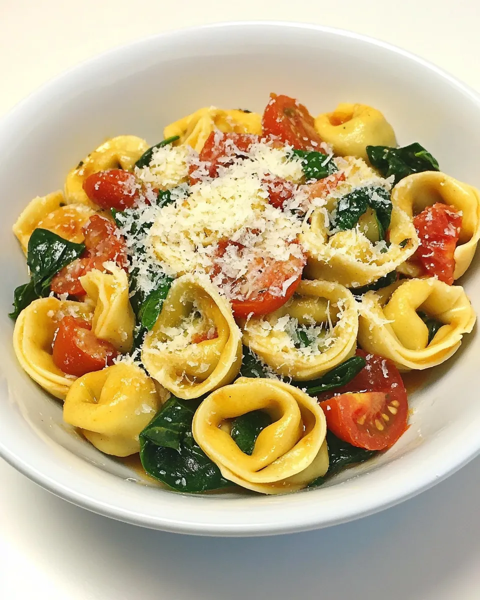 Easy Cheese Tortellini with Spinach and Slow Roasted Tomatoes recipe image
