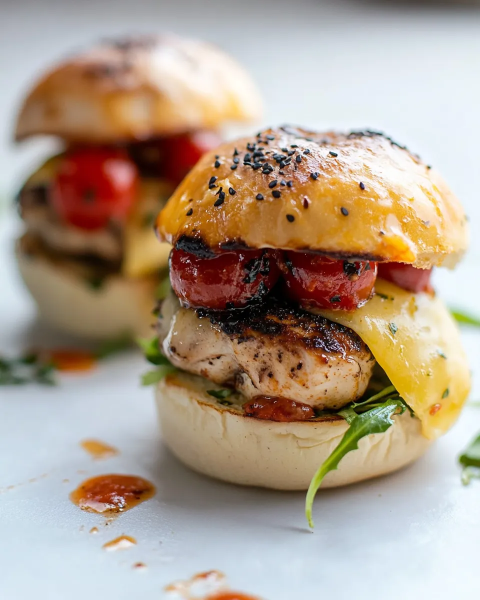 Homemade Cheesy Bruschetta Chicken Burgers. recipe photo