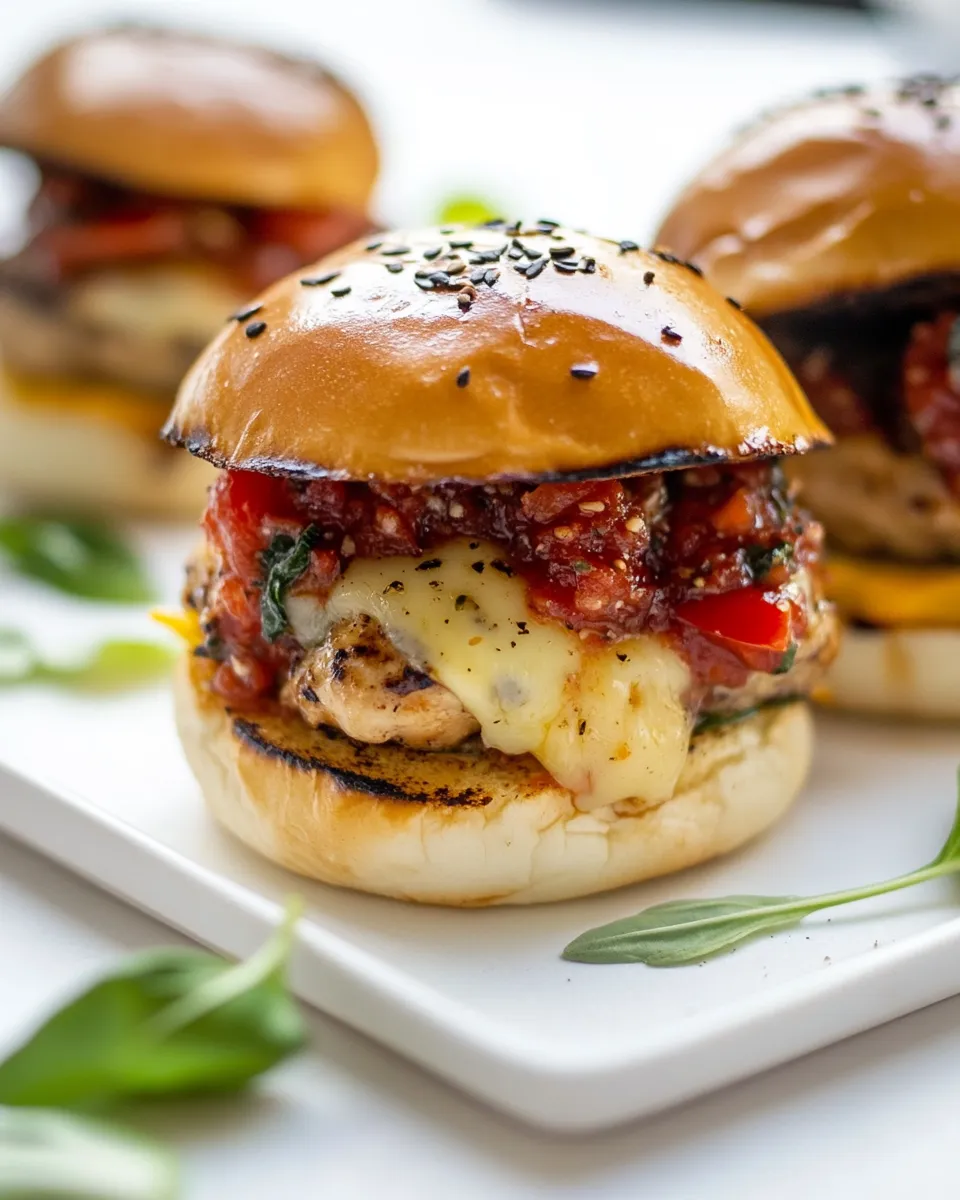 Classic Cheesy Bruschetta Chicken Burgers. dish photo