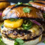 Delicious Cheesy Grilled Peach Jalapeno Turkey Burger photo