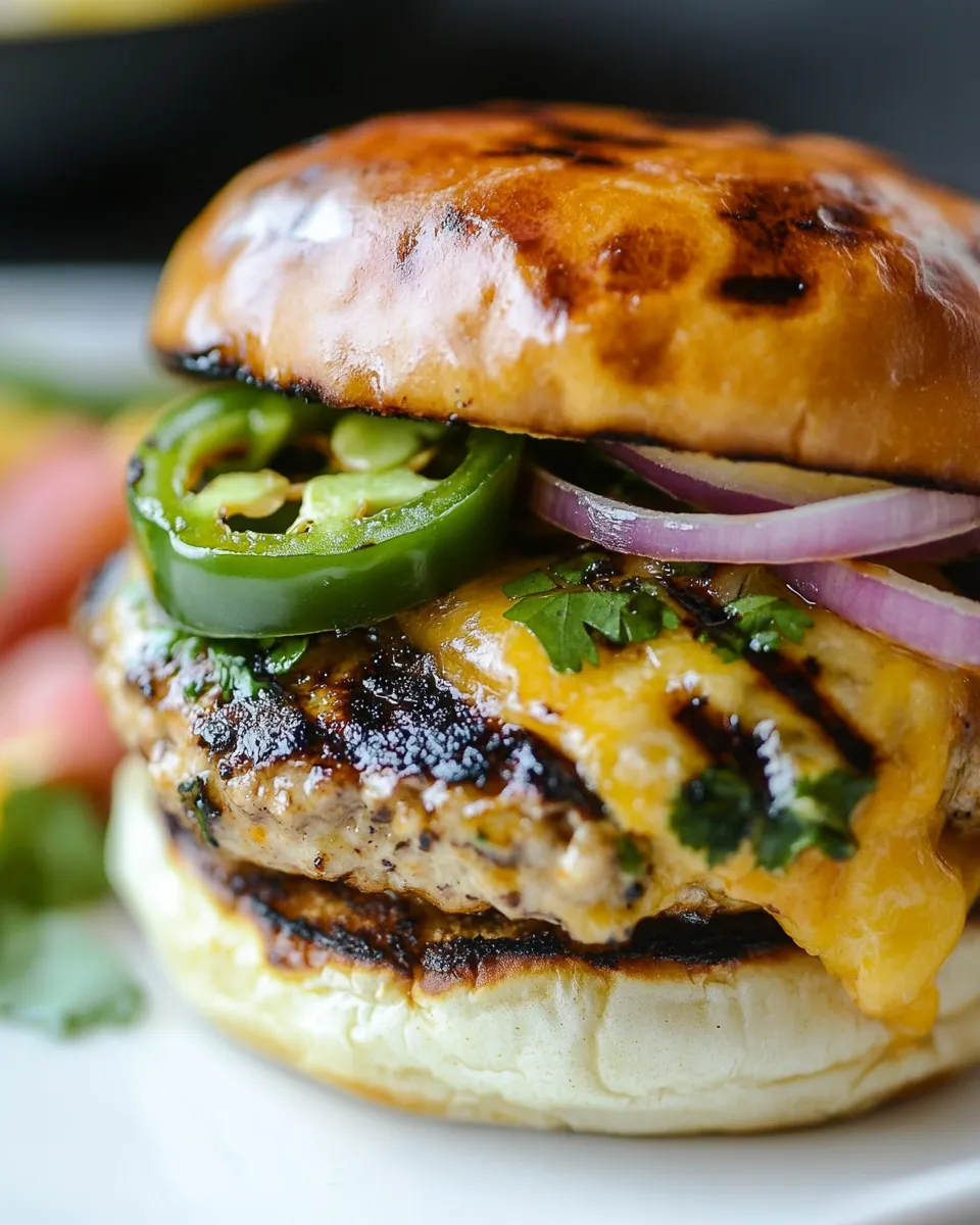 Classic Cheesy Grilled Peach Jalapeno Turkey Burger image