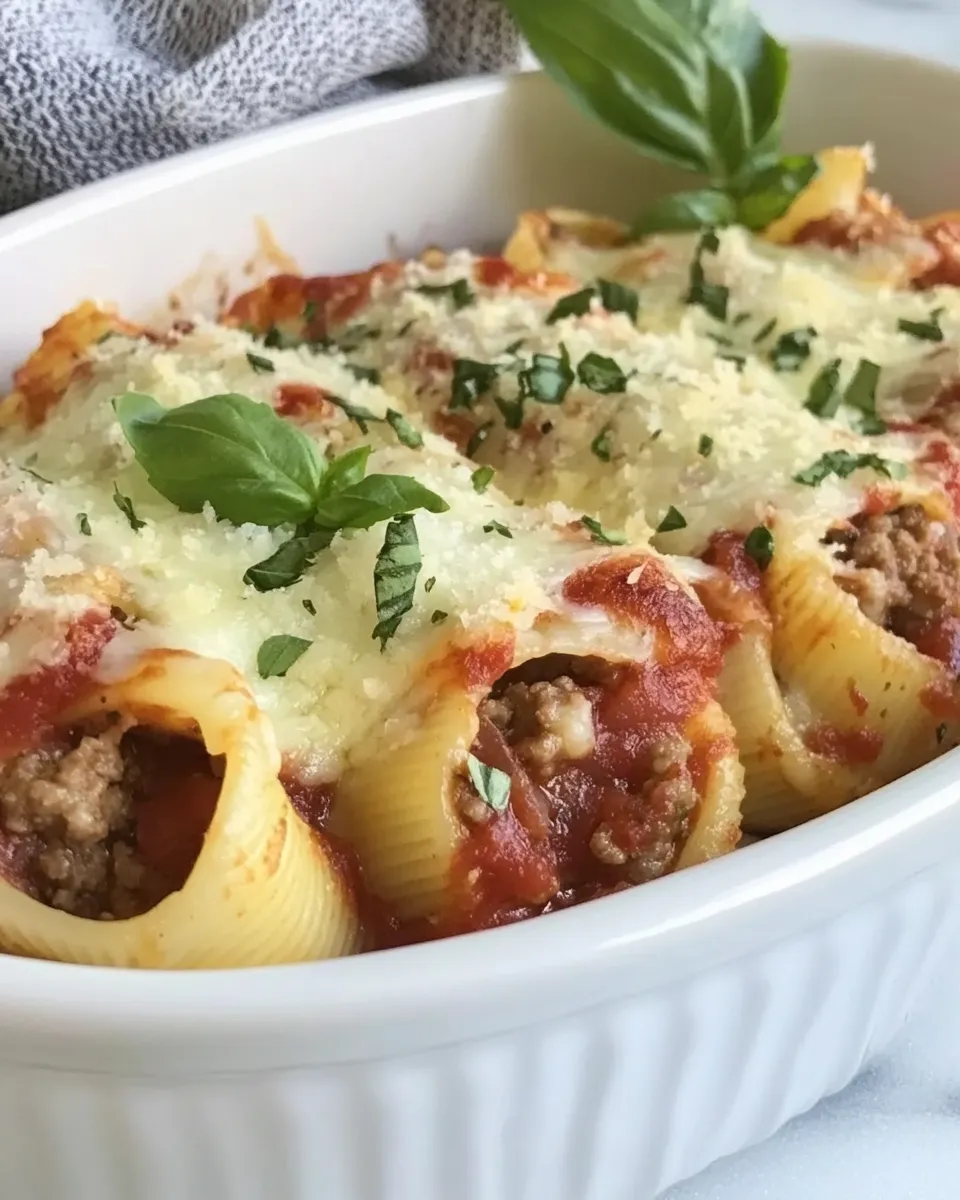 Homemade Cheesy Italian Stuffed Shells with Ground Beef Filling photo