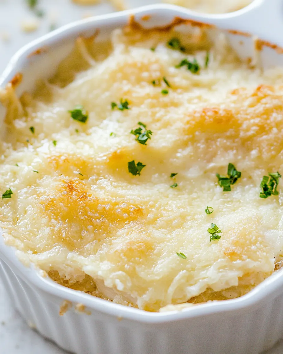 Delicious Cheesy Onion Chicken food shot