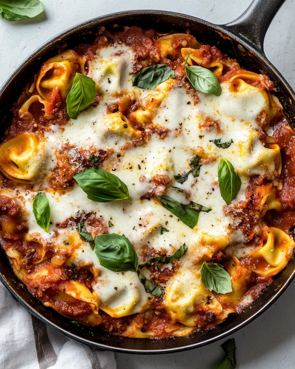 delicious Cheesy Weeknight Tortellini Skillet. shot