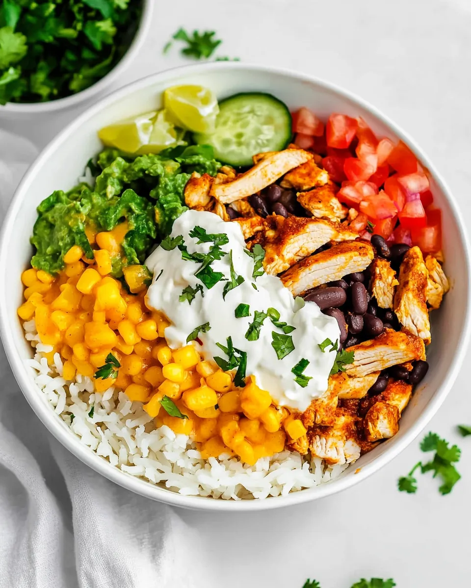 Delicious Chicken Burrito Bowl with Copycat Chipotle Chicken plate image