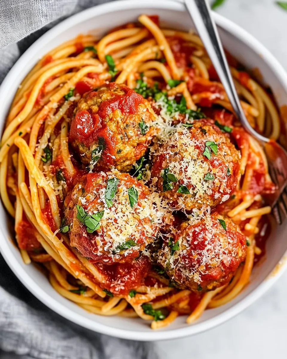 Classic Chicken Meatballs and Spaghetti image