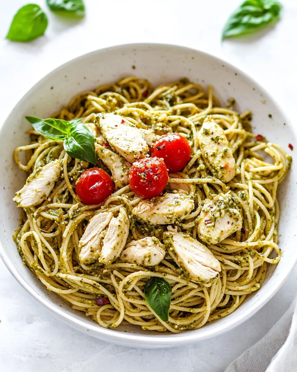Easy Chicken Pesto Spaghetti food shot