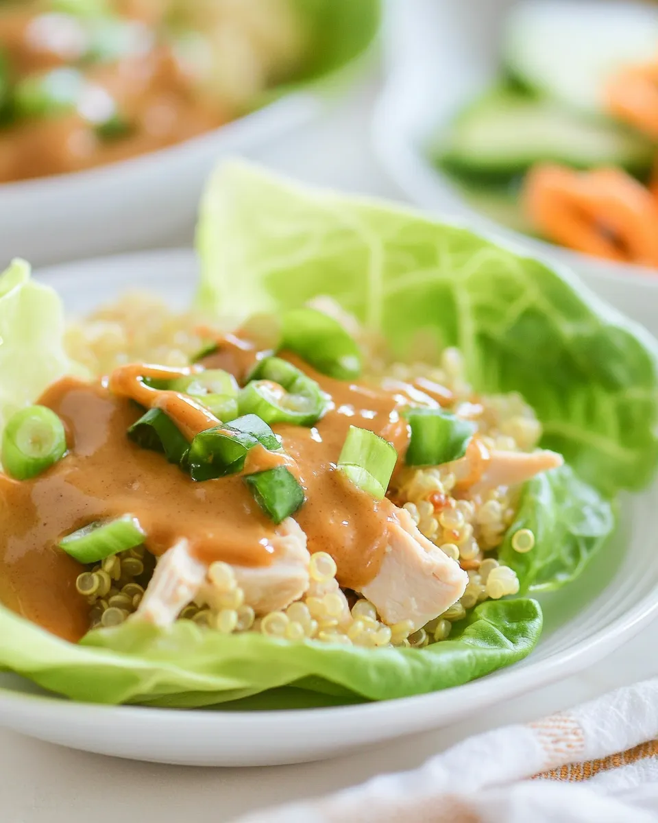 Homemade Chicken Quinoa Lettuce Wraps with Peanut Sauce photo