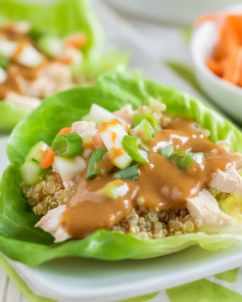 Classic Chicken Quinoa Lettuce Wraps with Peanut Sauce image