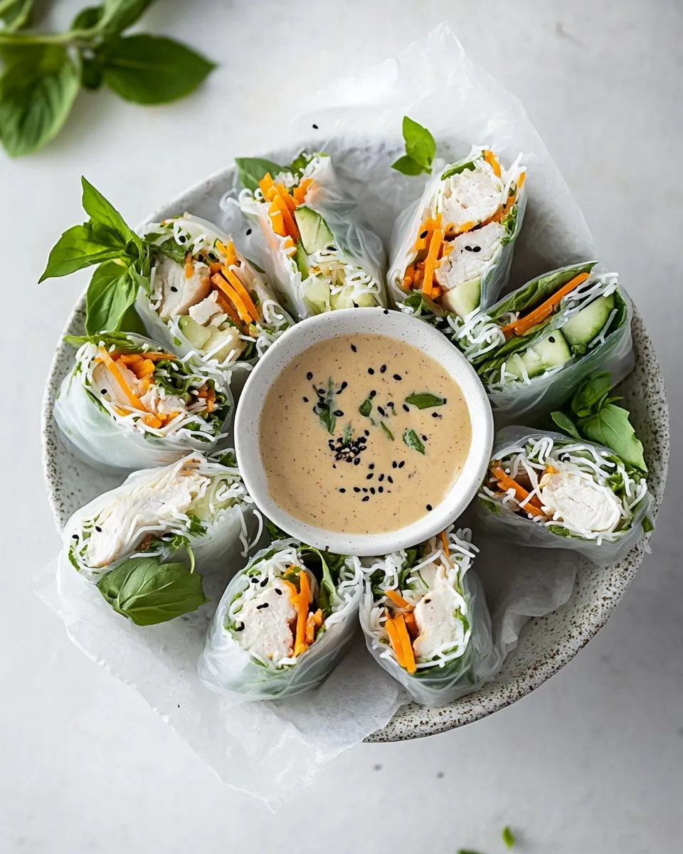 Homemade Chicken Salad Rolls with Miso Tarragon Dipping Sauce recipe photo