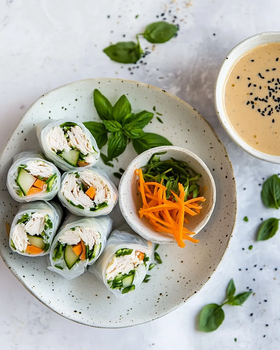 Easy Chicken Salad Rolls with Miso Tarragon Dipping Sauce food shot