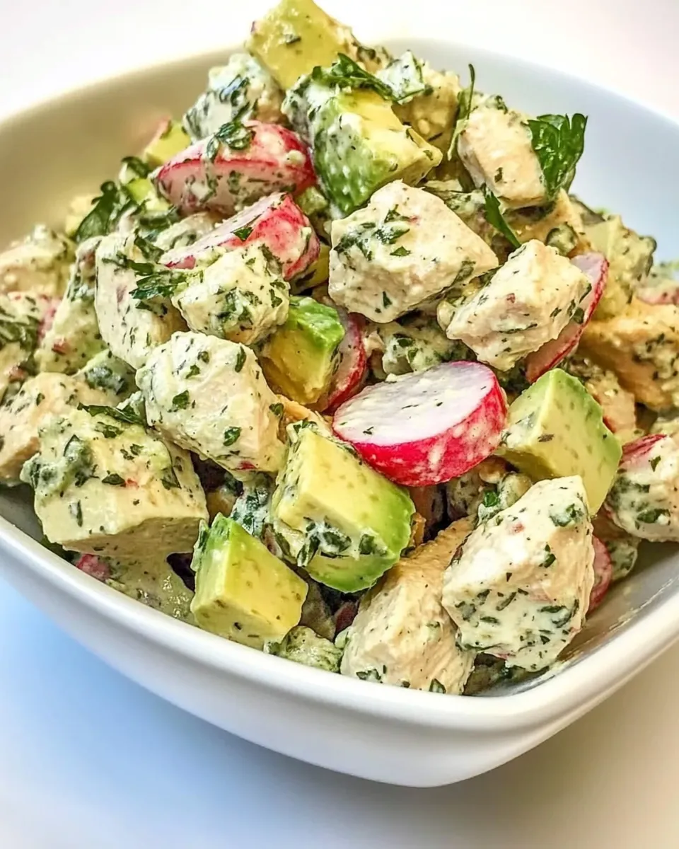 Easy Chicken Salad with Avocado, Radishes, and Lime food shot