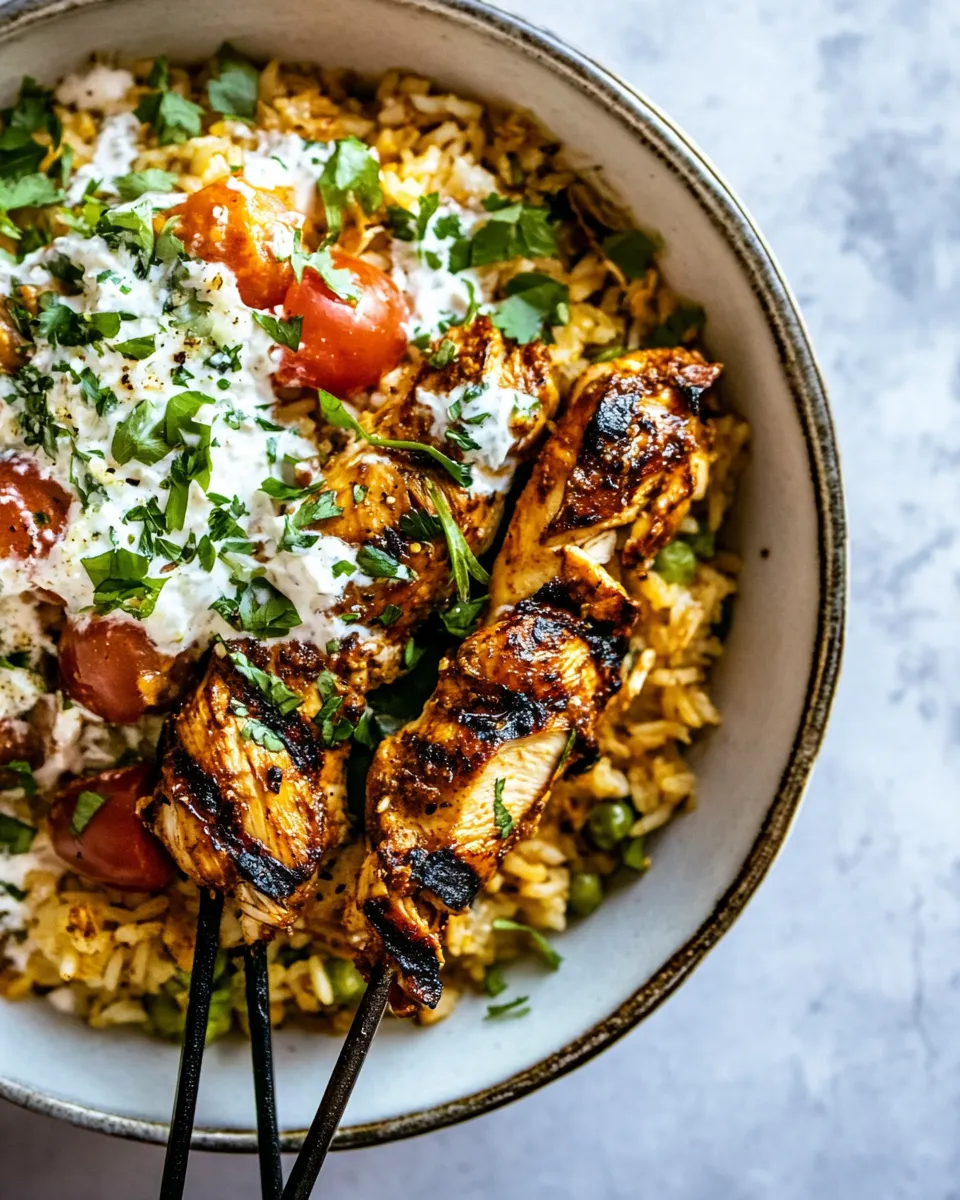 Easy Chicken Souvlaki Rice Pilaf. food shot
