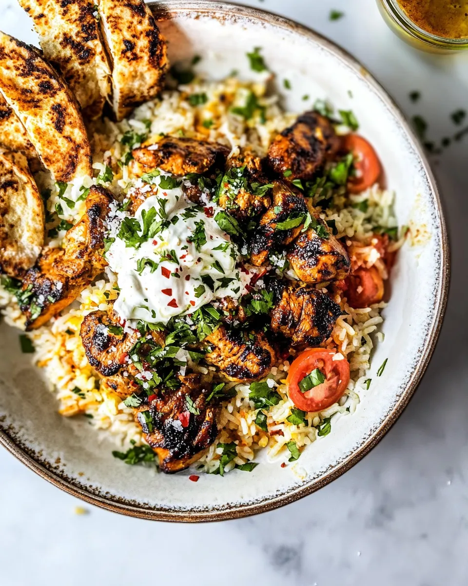 Delicious Chicken Souvlaki Rice Pilaf. plate image