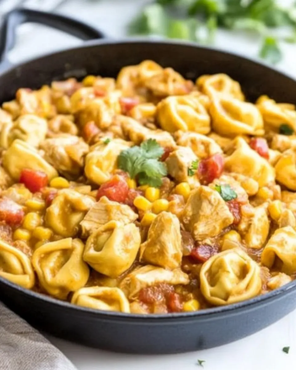 Delicious Chicken Taco Tortellini Skillet shot