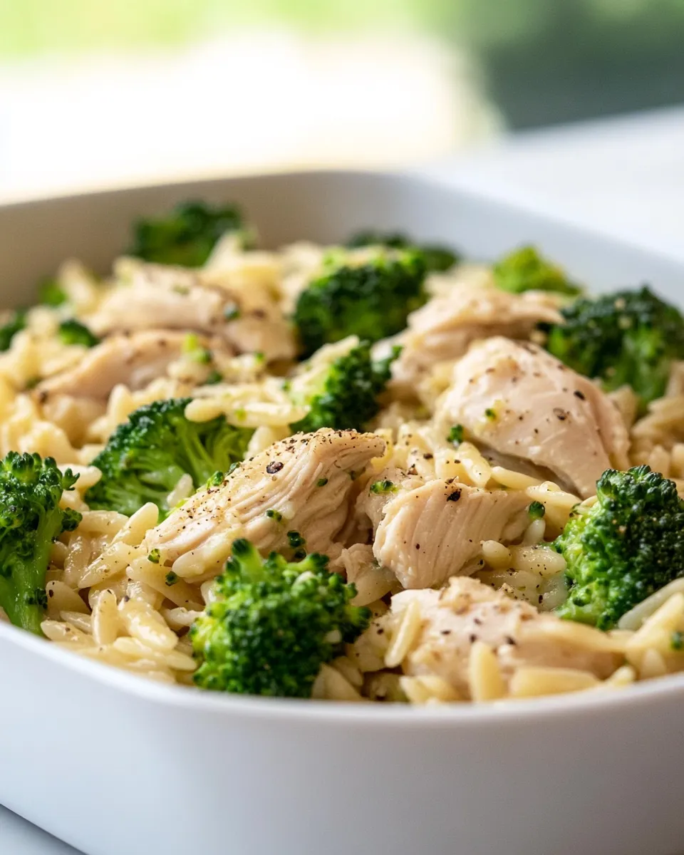 Delicious Chicken and Broccoli Orzo plate image