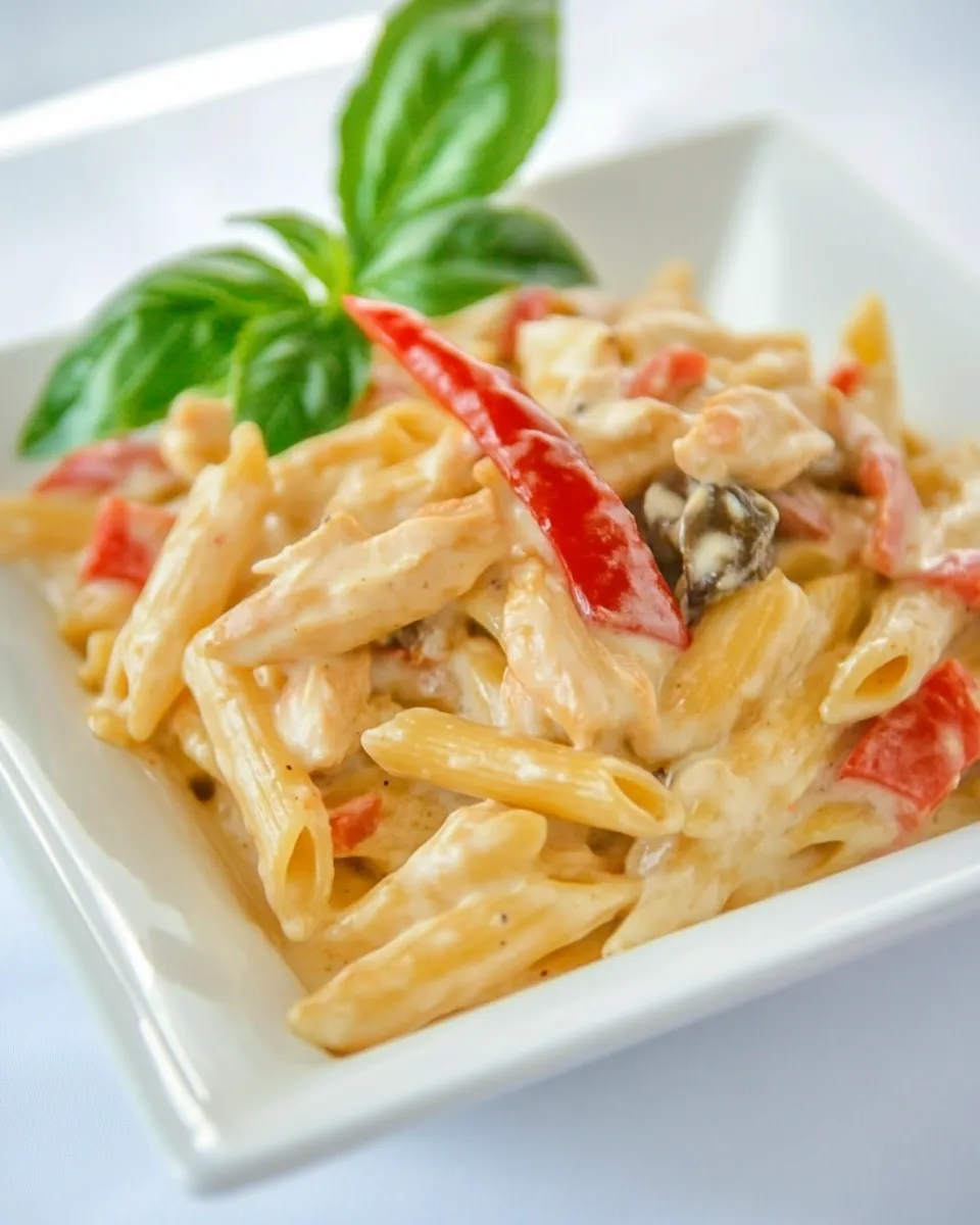 homemade Chicken and Vegetable Penne Alfredo photo