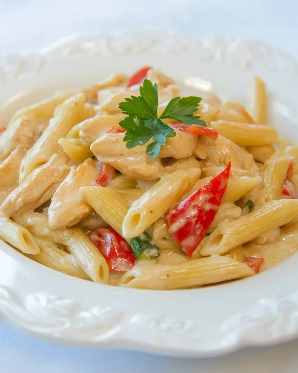 delicious Chicken and Vegetable Penne Alfredo recipe image