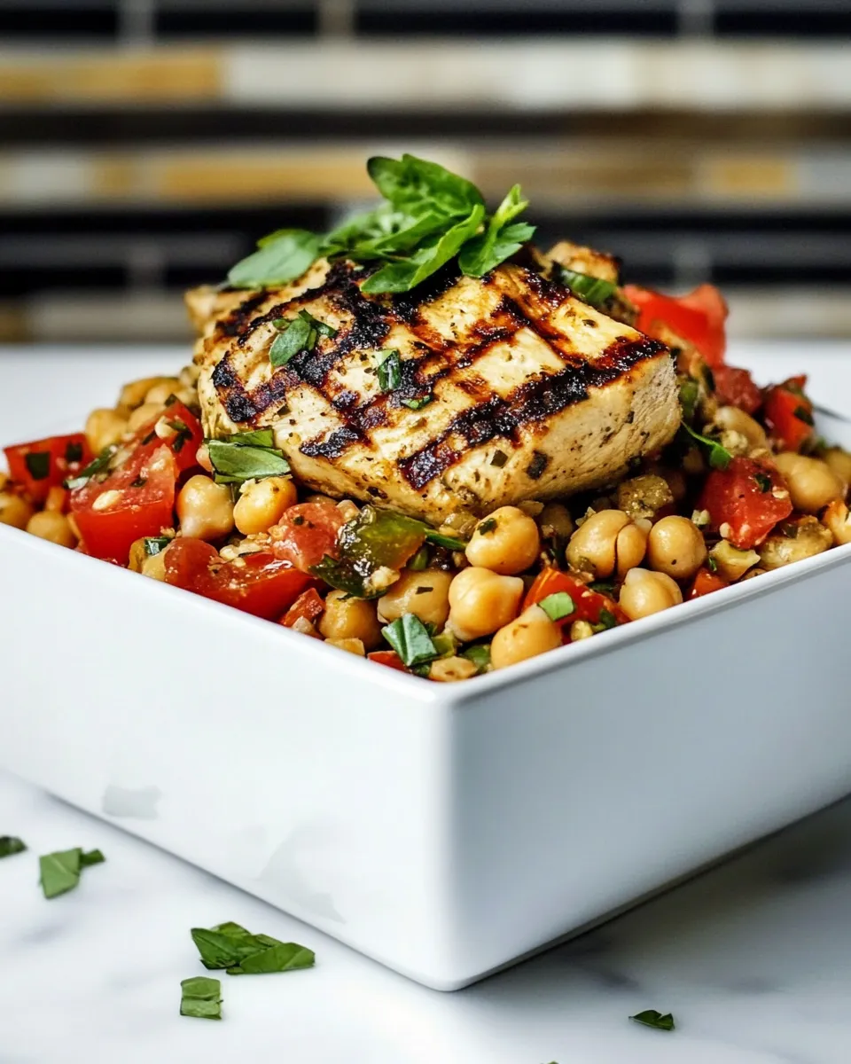 Homemade Chickpea and Tomato Salad with Grilled Chicken recipe photo